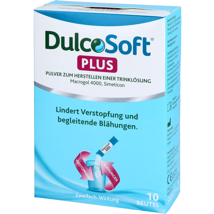 DulcoSoft Plus Pulver lindert Verstopfung und begleitende Blähungen, 10 St. Pulver