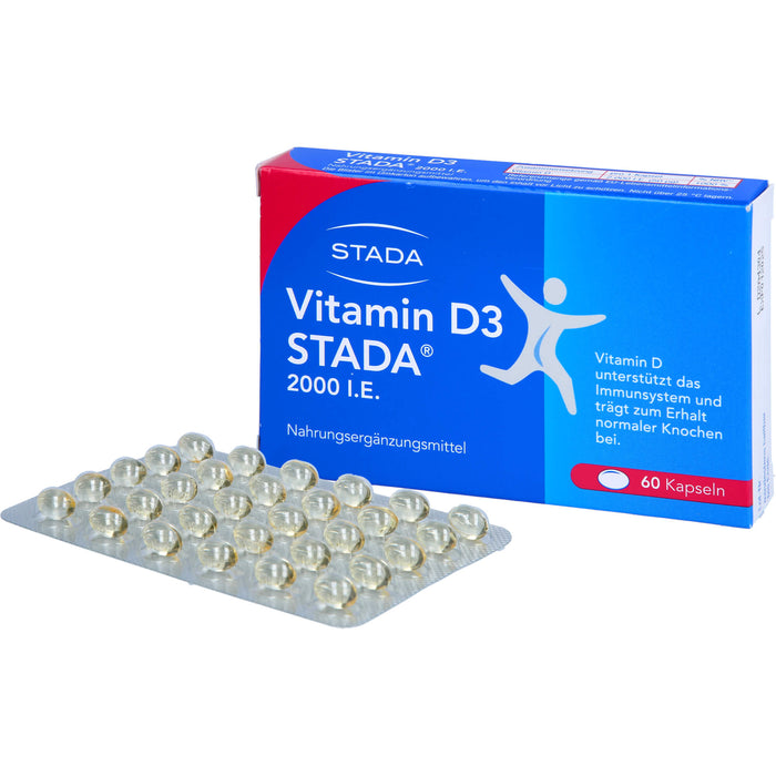 STADA Vitamin D3 2000 I.E. Kapseln unterstützt das Immunsystem und trägt zum Erhalt normaler Knochen bei, 60 St. Kapseln