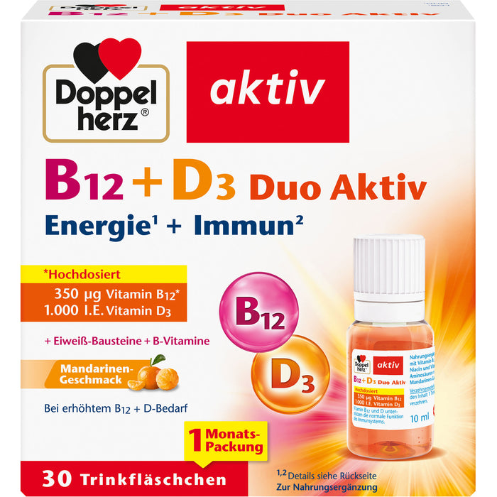Doppelherz aktiv B12 + D3 Duo Energie + Immun Lösung, 30 St. Trinkfläschchen