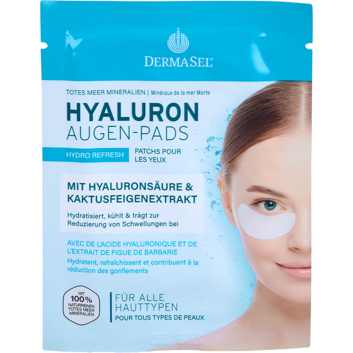 DERMASEL Totes Meer Hyaluron Augen-Pads hydratisiert, kühlt und trägt zur Reduzierung von Schwellungen bei, 1 St. Masken