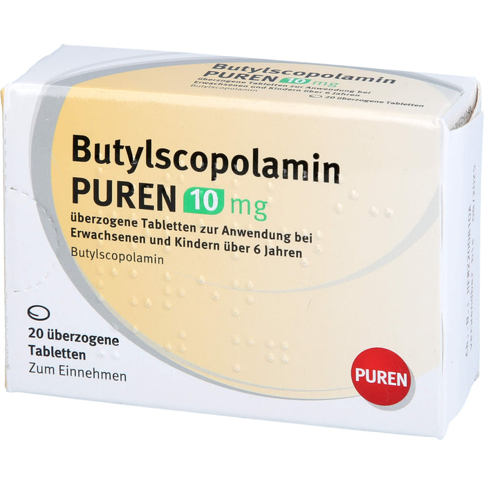 PUREN Butylscopolamin 10 mg Tabletten zur Linderung von Krämpfen in den Muskeln von Magen und Darm, 20 St. Tabletten