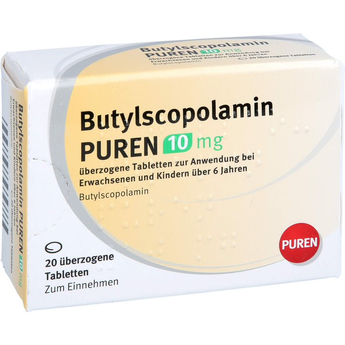 PUREN Butylscopolamin 10 mg Tabletten zur Linderung von Krämpfen in den Muskeln von Magen und Darm, 20 St. Tabletten