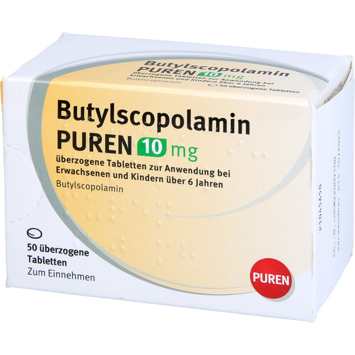 PUREN Butylscopolamin 10 mg Tabletten zur Linderung von Krämpfen in den Muskeln, 50 St. Tabletten
