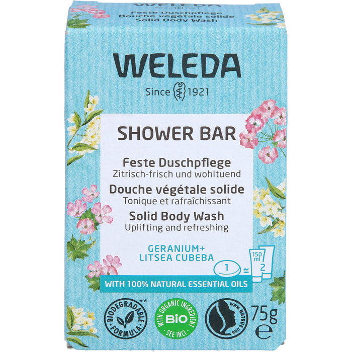 WELEDA Feste Duschpflege Geranium + Litsea Cubeba zitrisch frisch und wohltuend, 75 g Seifenstück
