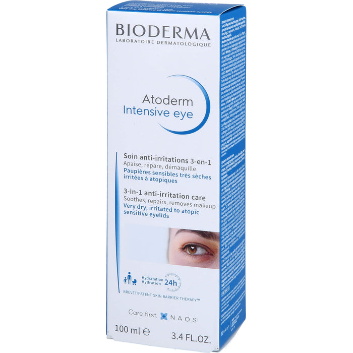 BIODERMA Atoderm Intensive eye Augencreme mit Hyaluronsäure bei trockenen, juckenden, irritierten bis zu Neurodermitis neigenden Augenlidern, 100 ml Creme