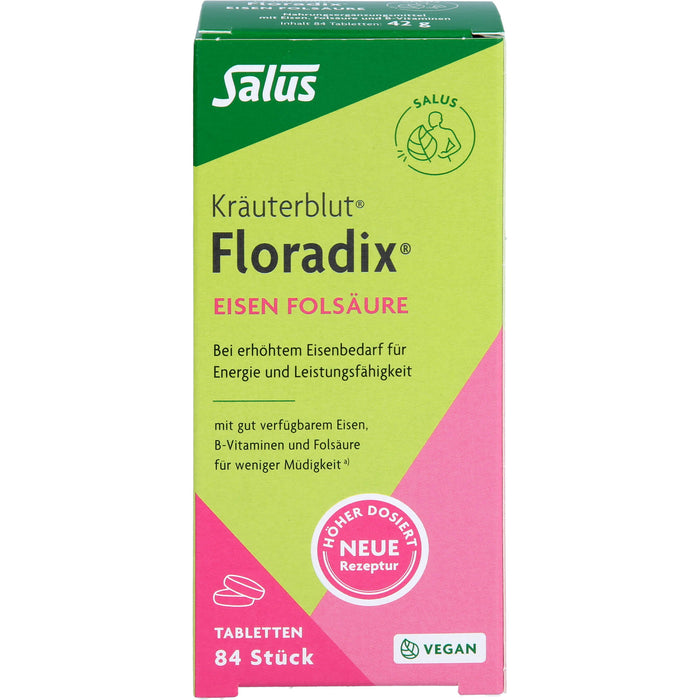 Salus Kräuterblut Floradix Tabletten mit Eisen und Folsäure für Energie und Leistungsfähigkeit, 84 St. Tabletten