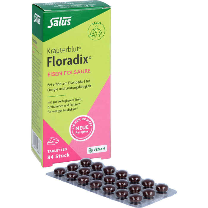 Salus Kräuterblut Floradix Tabletten mit Eisen und Folsäure für Energie und Leistungsfähigkeit, 84 St. Tabletten