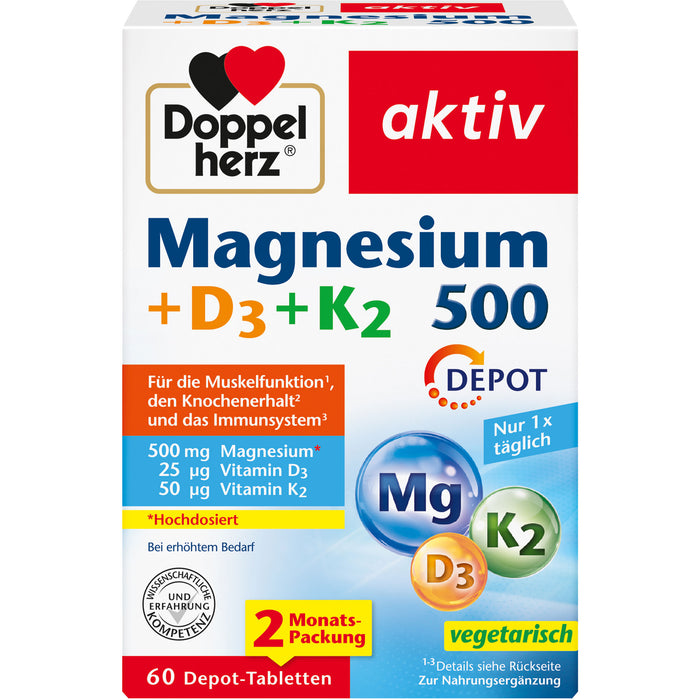 Doppelherz aktiv Magnesium 500 + D3 + K2 Depot-Tabletten, 60 St. Tabletten