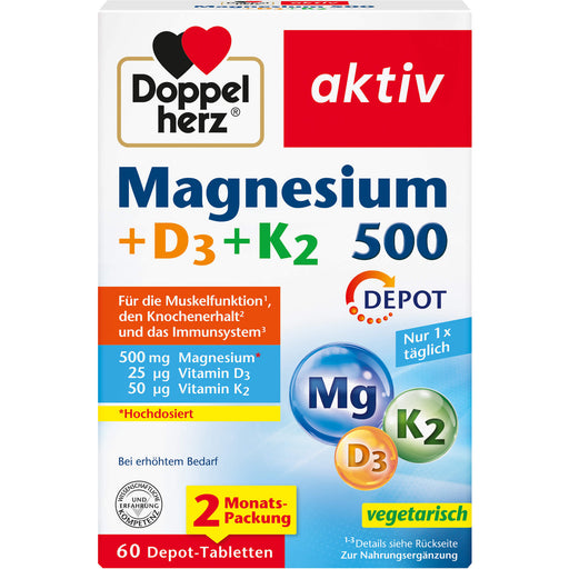 Doppelherz aktiv Magnesium 500 + D3 + K2 Depot-Tabletten, 60 St. Tabletten