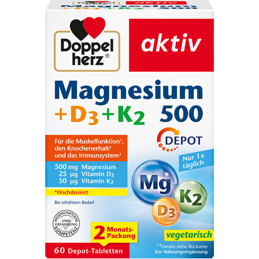 Doppelherz aktiv Magnesium 500 + D3 + K2 Depot-Tabletten, 60 St. Tabletten