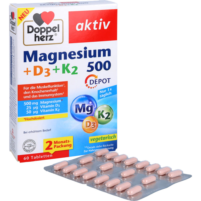 Doppelherz aktiv Magnesium 500 + D3 + K2 Depot-Tabletten, 60 St. Tabletten