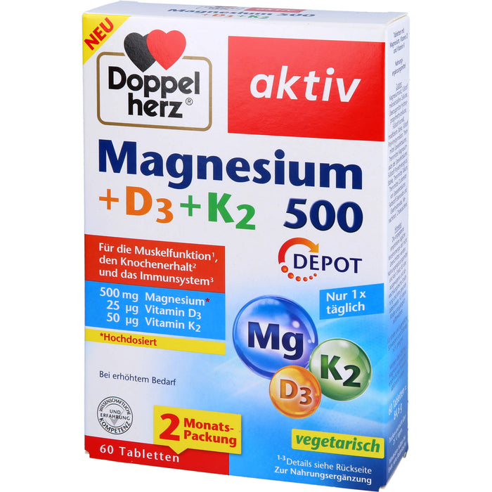 Doppelherz aktiv Magnesium 500 + D3 + K2 Depot-Tabletten, 60 St. Tabletten
