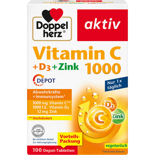 Doppelherz Vitamin C 1000 + D3 + Zink Depot-Tabletten zur Unterstützung des Immunsystems, 100 St. Tabletten