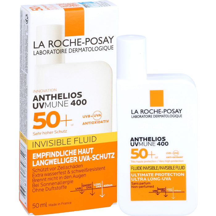 La Roche-Posay Anthelios UVMune 400 Invisible Fluid LSF 50+ für empfindliche Haut, 50 ml Creme