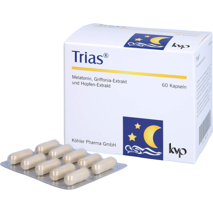 Trias Kapseln mit Melatonin, Griffonia-Extrakt und Hopfen-Extrakt, 60 St. Kapseln