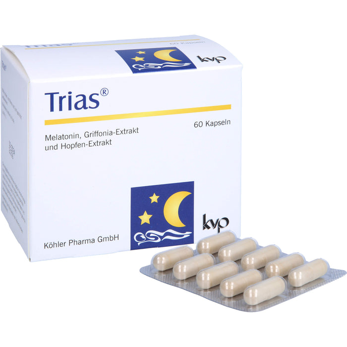 Trias Kapseln mit Melatonin, Griffonia-Extrakt und Hopfen-Extrakt, 60 St. Kapseln
