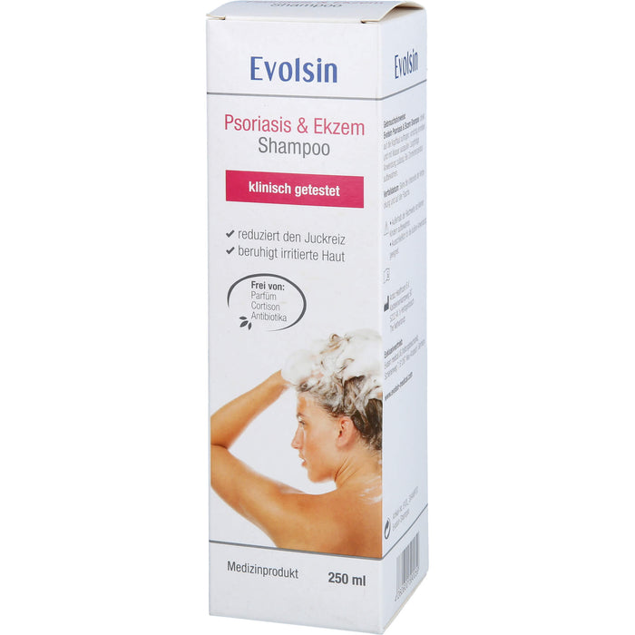 Evolsin Ekzem & Psoriasis Shampoo bei Schuppenflechte, Ekzemen & Neurodermitis auf Kopfhaut & Körper, 250 ml Shampoo