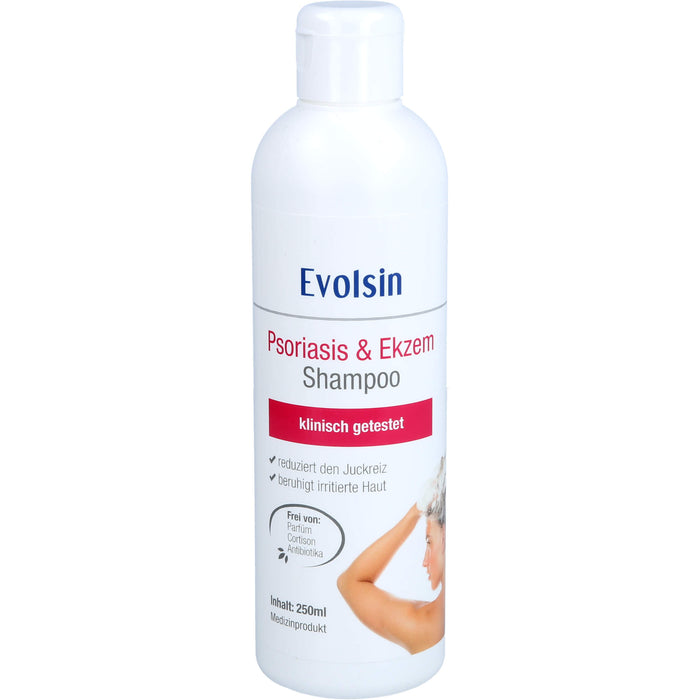 Evolsin Ekzem & Psoriasis Shampoo bei Schuppenflechte, Ekzemen & Neurodermitis auf Kopfhaut & Körper, 250 ml Shampoo