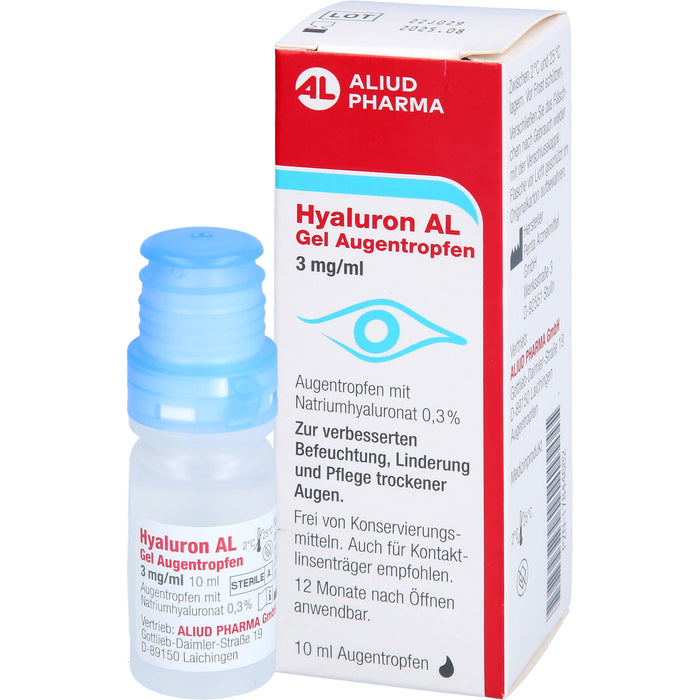 Hyaluron AL Gel Augentropfen 3 mg/ml zur intensiven Befeuchtung trockener Augen, 10 ml Lösung