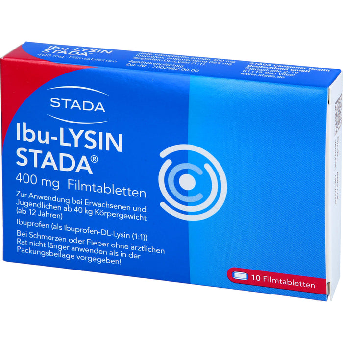 STADA Ibu-Lysin 400 mg Filmtabletten bei Schmerzen und Fieber, 10 St. Tabletten