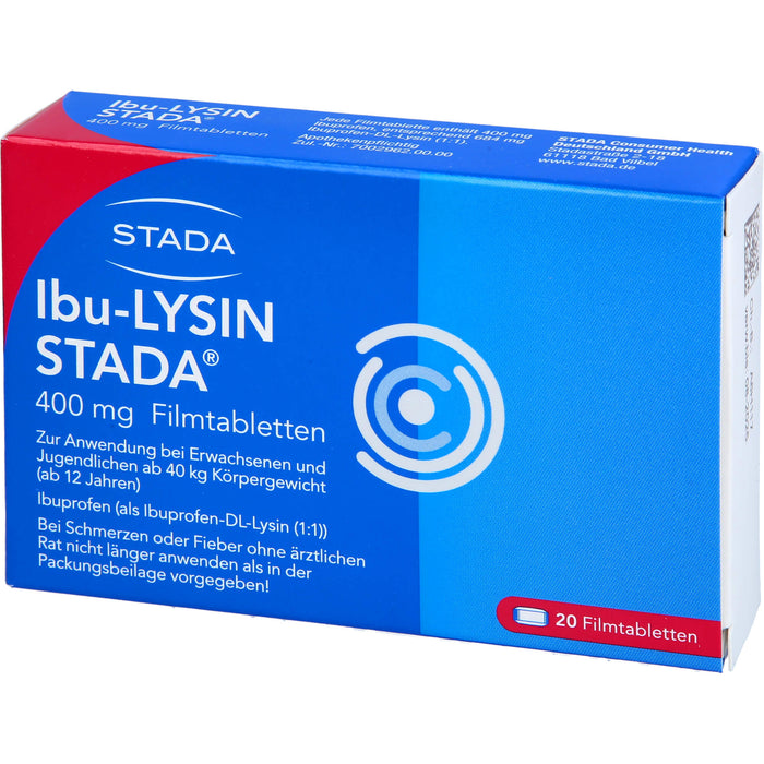 STADA Ibu-Lysin 400 mg Filmtabletten bei Schmerzen und Fieber, 20 St. Tabletten