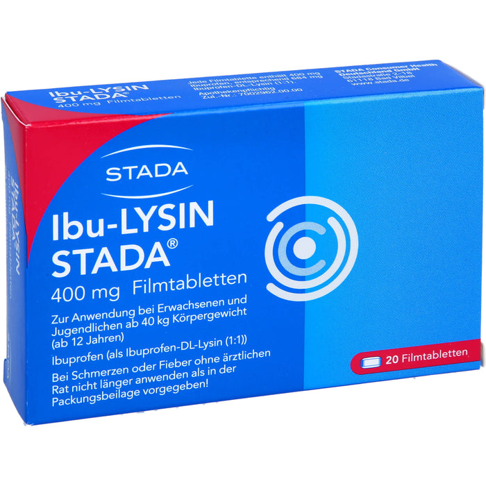 STADA Ibu-Lysin 400 mg Filmtabletten bei Schmerzen und Fieber, 20 St. Tabletten
