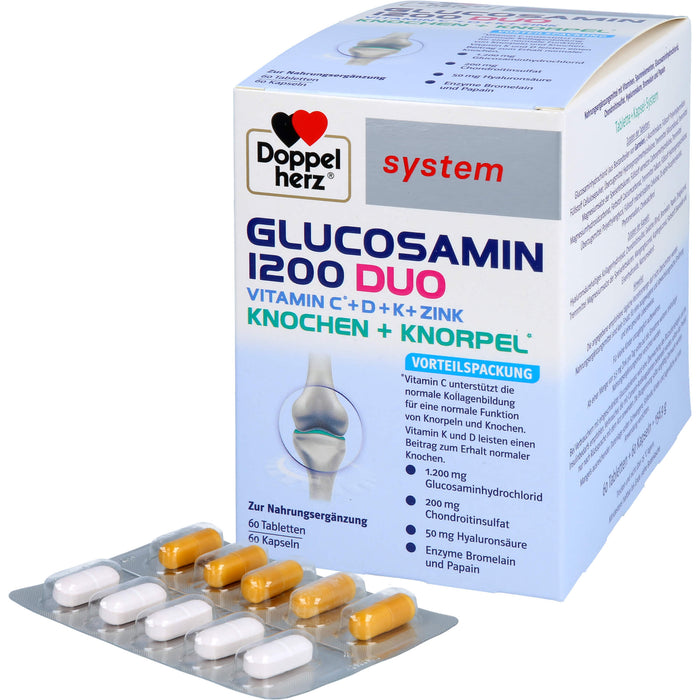 Doppelherz system Glucosamin 1200 Duo Tabletten und Kapseln für Knochen und Knorpel, 60 St. Portionen