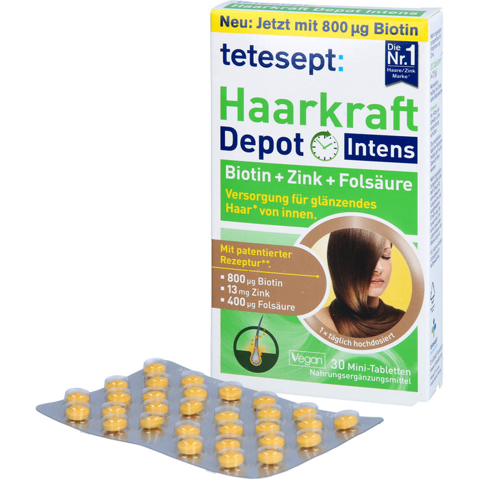 Tetesept Haarkraft Depot Intens Tabletten zur Versorgung für glänzendes Haar, 30 St. Tabletten