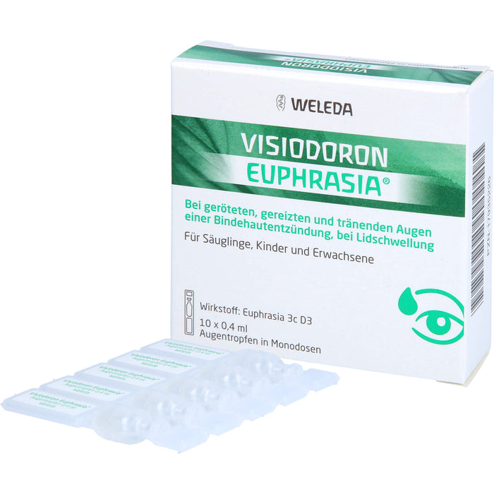 Visiodoron Euphrasia Augentropfen in Monodosen bei geröteten, gereizten & tränenden Augen einer Bindehautentzündung, 10 St. Einzeldosisbehältnisse