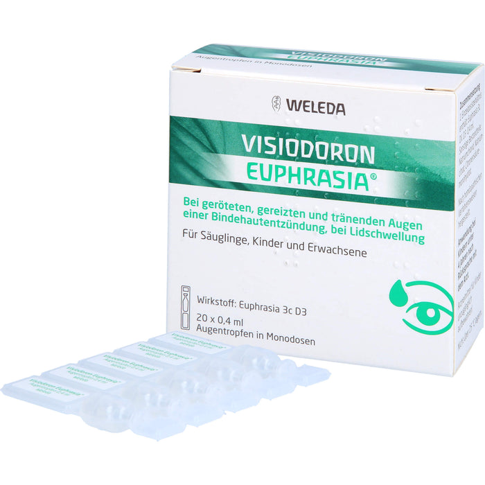 Visiodoron Euphrasia Augentropfen in Monodosen bei geröteten, gereizten & tränenden Augen einer Bindehautentzündung, 20 St. Einzeldosisbehältnisse