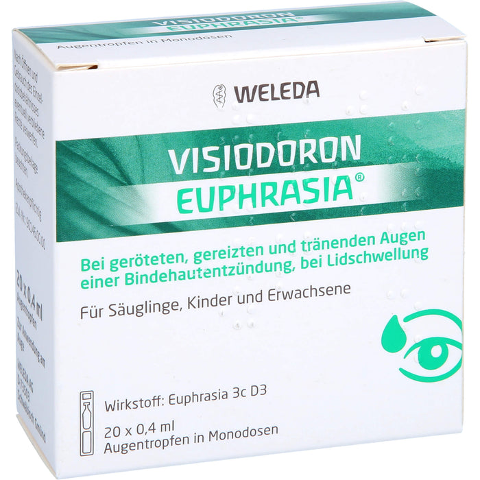 Visiodoron Euphrasia Augentropfen in Monodosen bei geröteten, gereizten & tränenden Augen einer Bindehautentzündung, 20 St. Einzeldosisbehältnisse