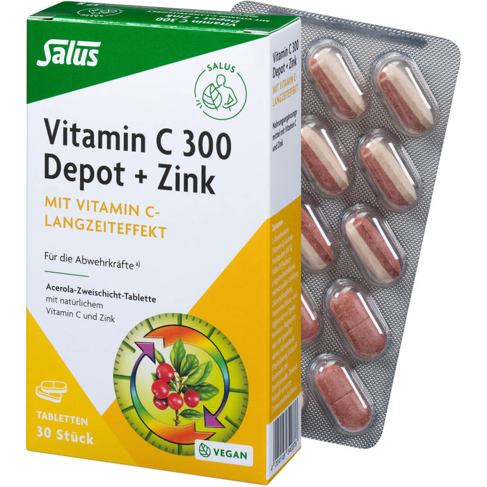 Salus Vitamin C 300 Depot + Zink Tabletten für die Abwehrkräfte, 30 St. Tabletten