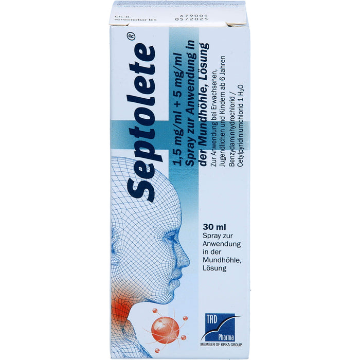 Septolete 1,5 mg/ml + 5 mg/ml Spray zur Anwendung in der Mundhöhle, Lösung, 30 ml SPR