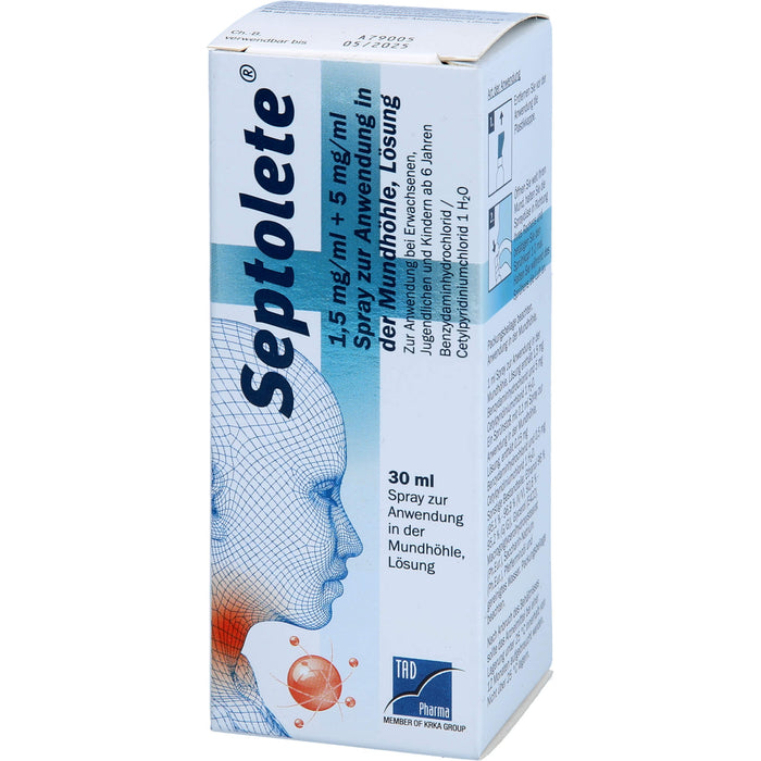 Septolete 1,5 mg/ml + 5 mg/ml Spray zur Anwendung in der Mundhöhle, Lösung, 30 ml SPR