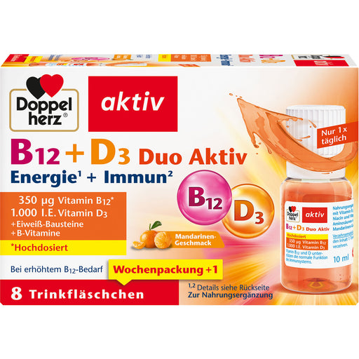 Doppelherz aktiv B12 + D3 Duo Aktiv Trinkfläschchen Energie + Immun, 8 St. Flaschen