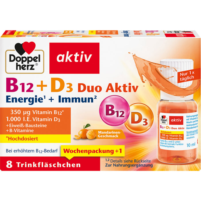 Doppelherz aktiv B12 + D3 Duo Aktiv Trinkfläschchen Energie + Immun, 8 St. Flaschen