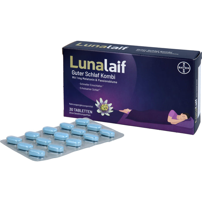 Lunalaif Guter Schlaf Kombi Tabletten mit 1 mg Melatonin & Passionsblume, 30 St. Tabletten