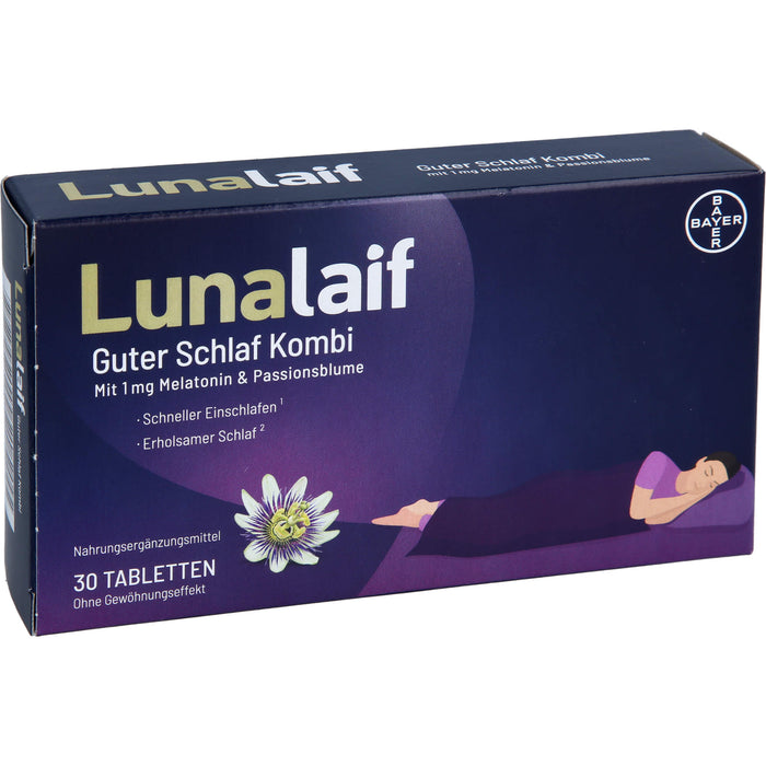 Lunalaif Guter Schlaf Kombi Tabletten mit 1 mg Melatonin & Passionsblume, 30 St. Tabletten