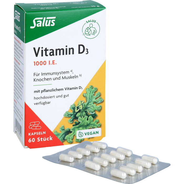 Salus Vitamin D3 1000 I.E. Kapseln für Immunsystem, Knochen und Muskeln, 60 St. Kapseln