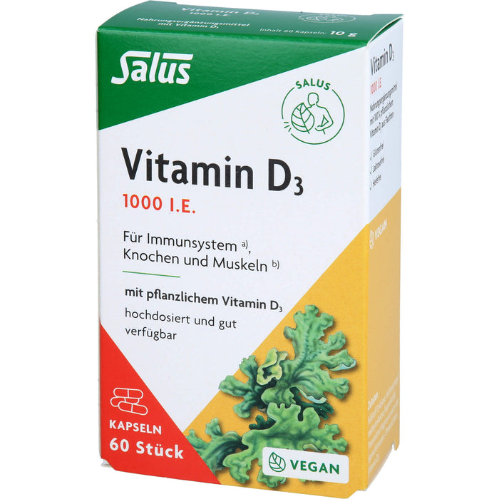 Salus Vitamin D3 1000 I.E. Kapseln für Immunsystem, Knochen und Muskeln, 60 St. Kapseln
