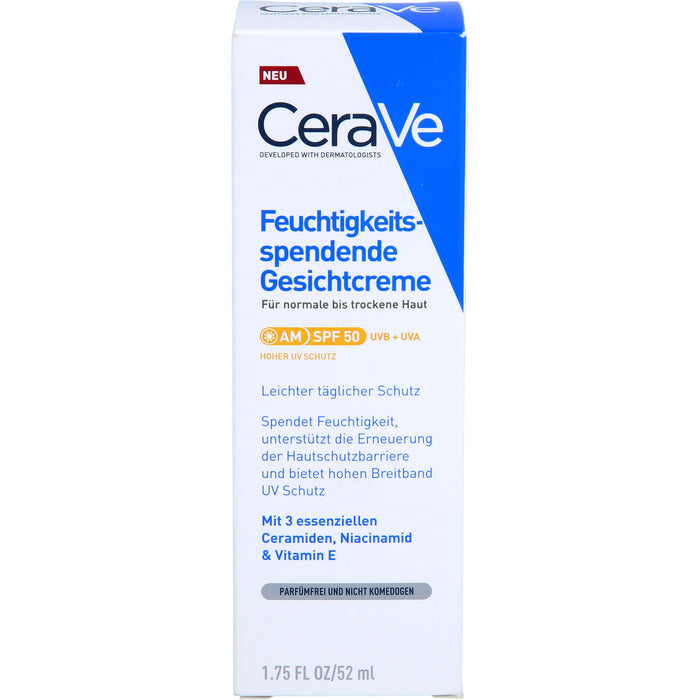 CeraVe feuchtigkeitsspendende Gesichtscreme mit LSF 50 für normale bis trockene Haut, 52 ml Creme
