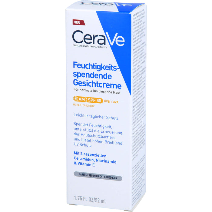 CeraVe feuchtigkeitsspendende Gesichtscreme mit LSF 50 für normale bis trockene Haut, 52 ml Creme