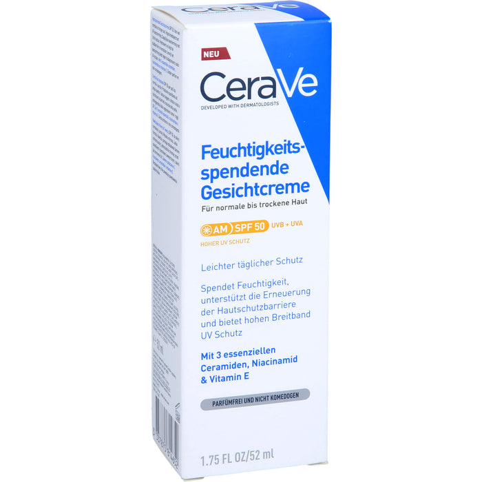 CeraVe feuchtigkeitsspendende Gesichtscreme mit LSF 50 für normale bis trockene Haut, 52 ml Creme