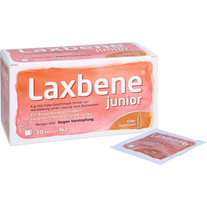 Laxbene junior 4 g mit Cola-Geschmack Pulver zur Herstellung einer Lösung zum Einnehmen; Zur Anwendung bei Kindern zwischen 6 Monaten und 8 Jahren, 30X4 g PLE