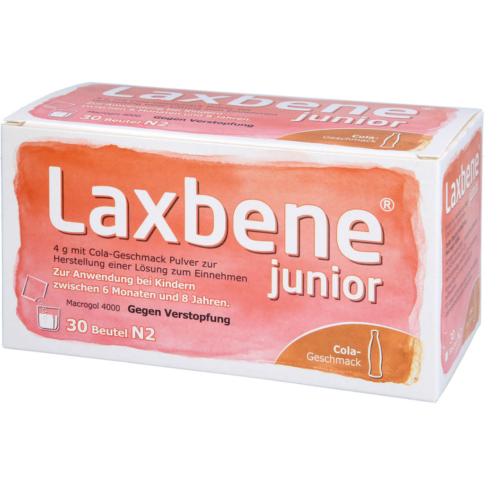 Laxbene junior 4 g mit Cola-Geschmack Pulver zur Herstellung einer Lösung zum Einnehmen; Zur Anwendung bei Kindern zwischen 6 Monaten und 8 Jahren, 30X4 g PLE