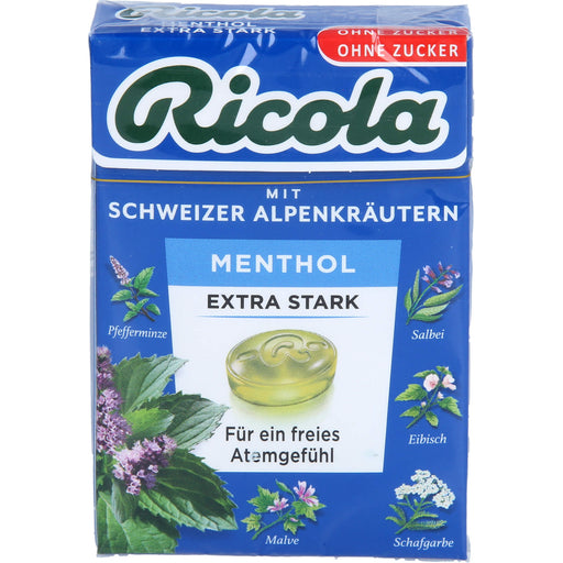Ricola mit Schweizer Alpenkräutern Box Menthol extra stark ohne Zucker  für ein freies Atemgefühl, 50 g Bonbons
