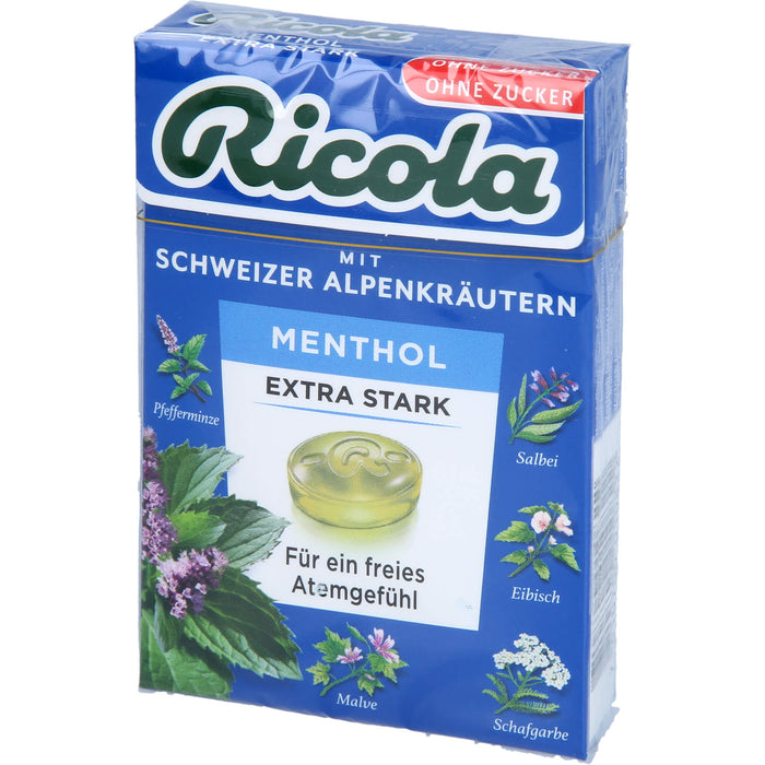 Ricola mit Schweizer Alpenkräutern Box Menthol extra stark ohne Zucker  für ein freies Atemgefühl, 50 g Bonbons