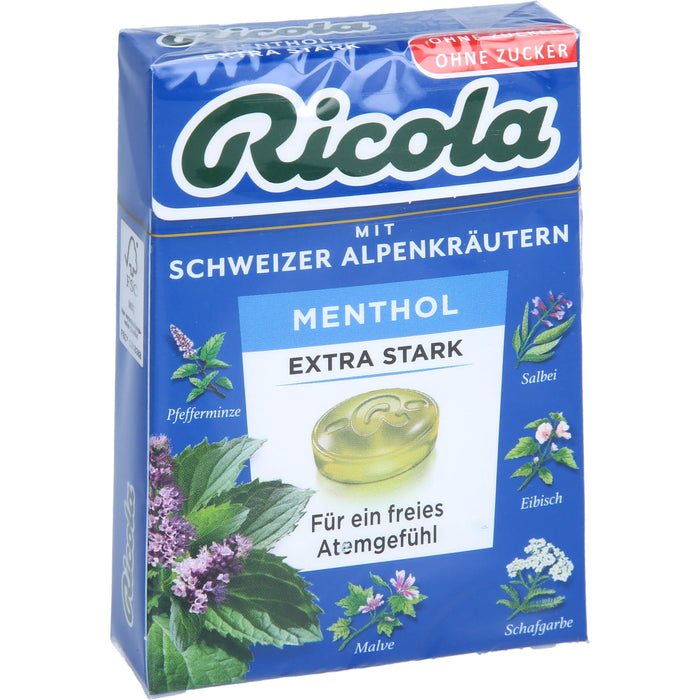 Ricola mit Schweizer Alpenkräutern Box Menthol extra stark ohne Zucker  für ein freies Atemgefühl, 50 g Bonbons