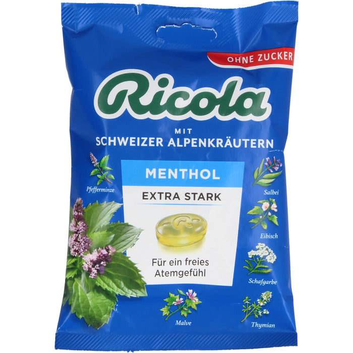 Ricola mit Schweizer Alpenkräutern Beutel Menthol extra stark ohne Zucker für ein freies Atemgefühl, 75 g Bonbons