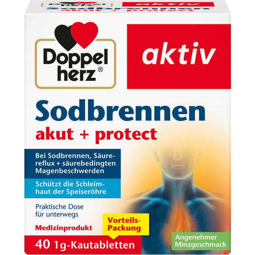 Doppelherz aktiv Sodbrennen akut + protect Kautabletten bei Sodbrennen, Säurereflux und säurebedingten Magenbeschwerden, 40 St. Tabletten